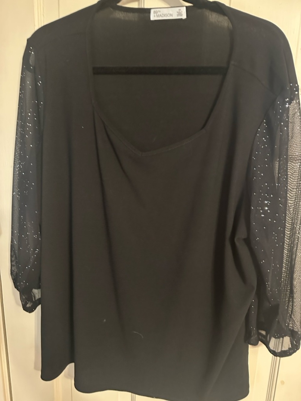 Black Sheer Sparkle Sleeve Women's Top